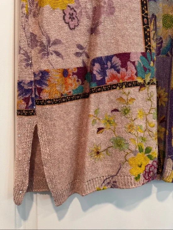 NWT Etro Pink Floral Patchwork Short-Sleeve Knit Top Size IT-48 - Picture 6 of 7